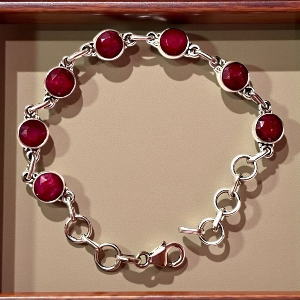 Stunning Artisan Sterling Silver Ruby Link Bracelet
